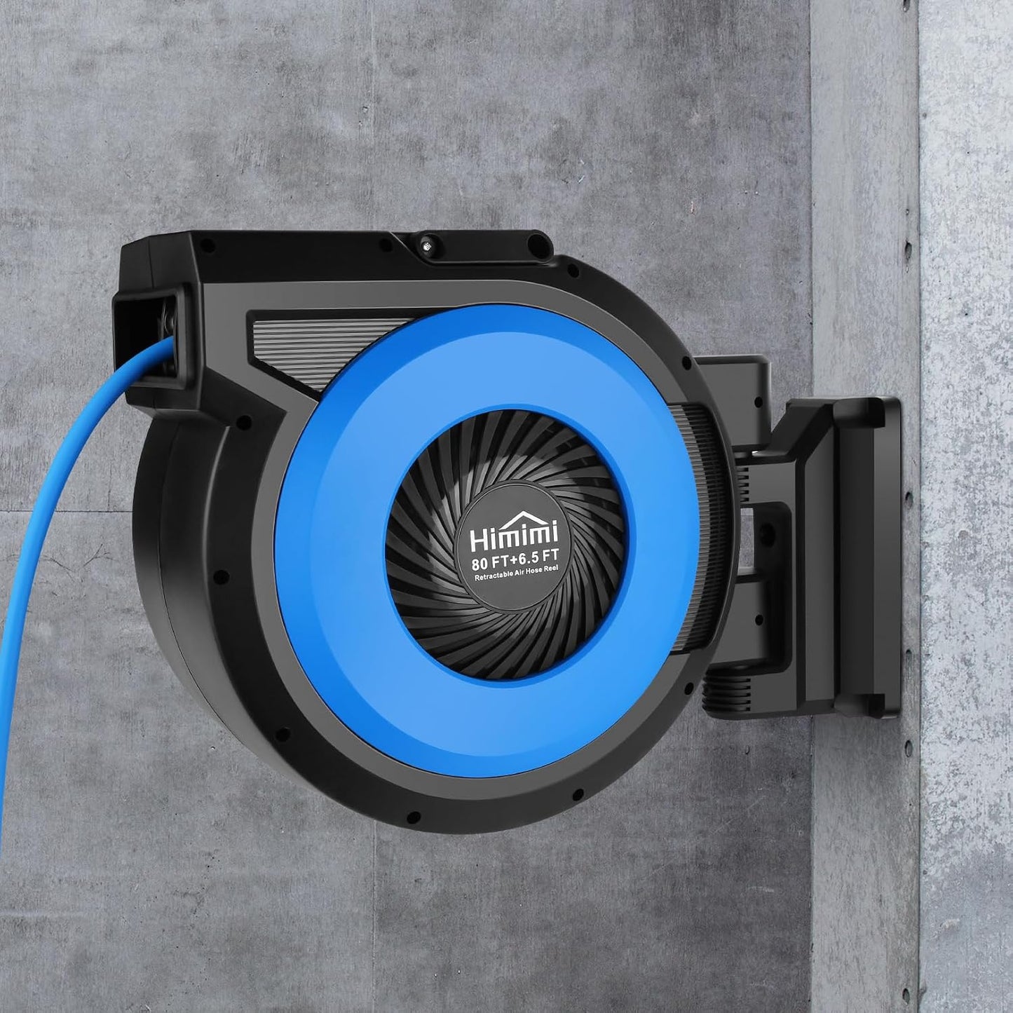 80FT + 6.5FT Retractable Air Hose Reel, Wall Mount Pneumatic Hose Reel for Garage Workshop, Automatic Rewind, 3/8" x 80' Hybrid Air Hose with Brass Fittings + Bend Restrictors, 300PSI