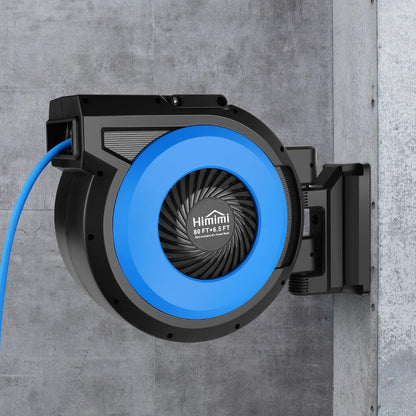 80FT + 6.5FT Retractable Air Hose Reel, Wall Mount Pneumatic Hose Reel for Garage Workshop, Automatic Rewind, 3/8" x 80' Hybrid Air Hose with Brass Fittings + Bend Restrictors, 300PSI