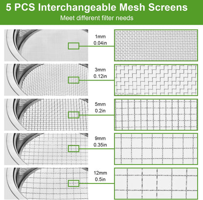 Soil Sieve Sifter Set Stainless Steel,Garden Sieve Set with 3 Interchangeable Mesh 1,3,5mm,Sifting Screen for Dirt, Sand, Rock, Filtration, Compost, with Soil Scoops Gardening Tool