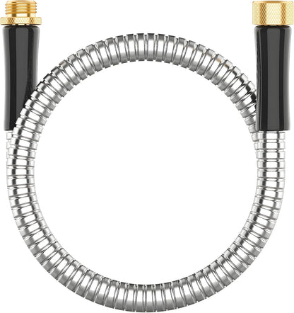 Short Metal Garden Hose 3 ft Connector, Stainless Steel Small Hose Extension Adapter for Hose Reel, Long, Flexible, Lightweight & Heavy Duty Water Pipe, No Kinking Outdoor Water Hose for Yard, 3 Feet