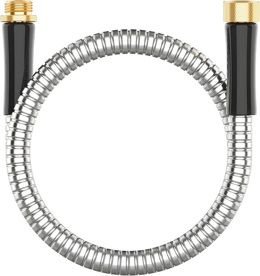 Short Metal Garden Hose 3 ft Connector, Stainless Steel Small Hose Extension Adapter for Hose Reel, Long, Flexible, Lightweight & Heavy Duty Water Pipe, No Kinking Outdoor Water Hose for Yard, 3 Feet