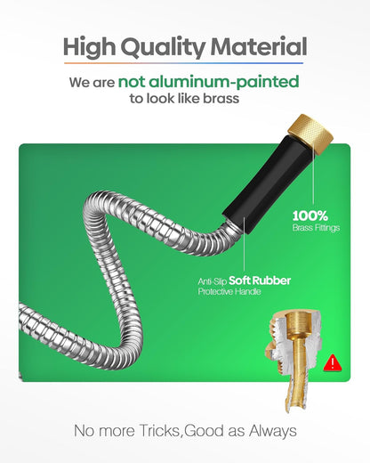 Short Metal Garden Hose 3 ft Connector, Stainless Steel Small Hose Extension Adapter for Hose Reel, Long, Flexible, Lightweight & Heavy Duty Water Pipe, No Kinking Outdoor Water Hose for Yard, 3 Feet