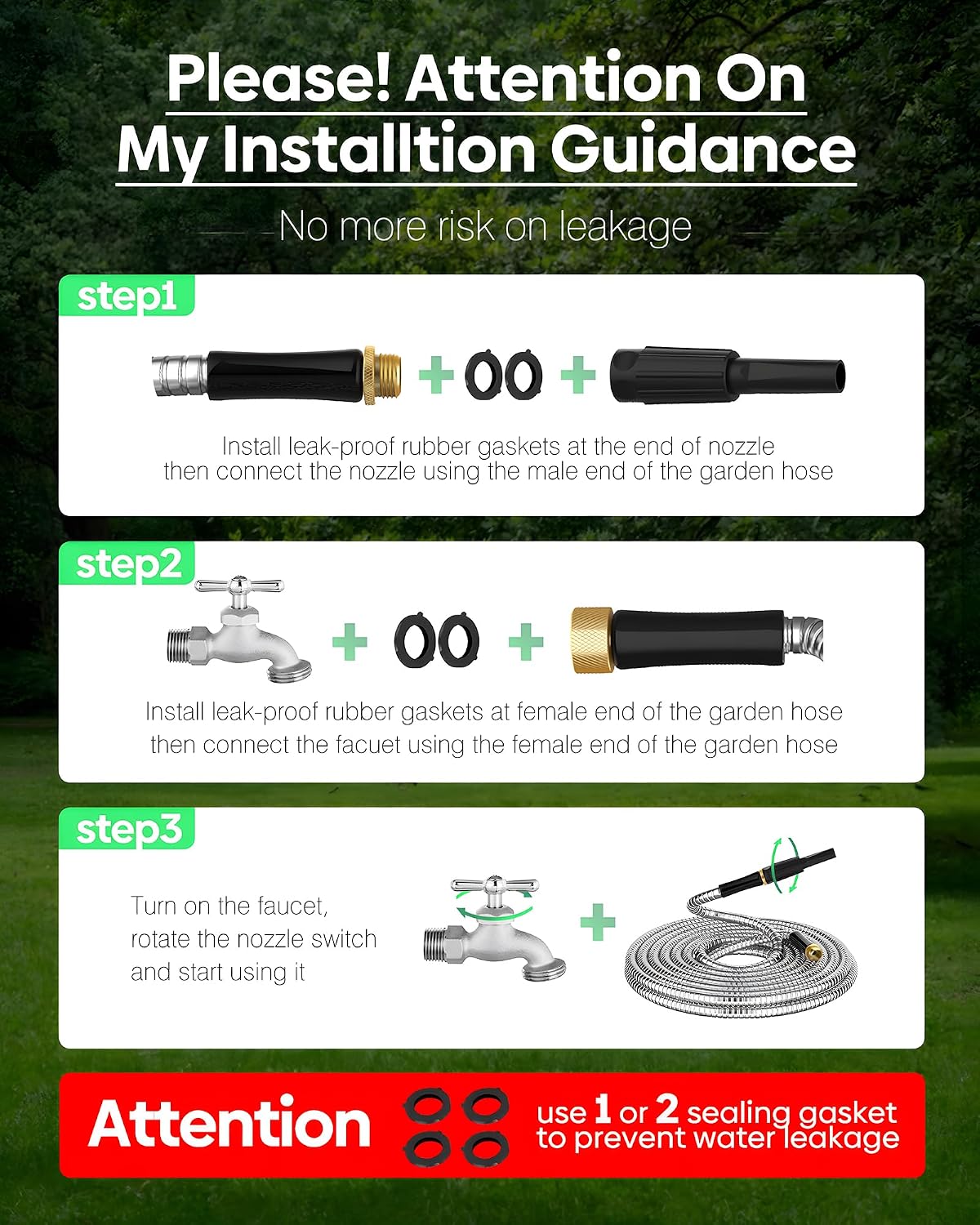 Short Metal Garden Hose 3 ft Connector, Stainless Steel Small Hose Extension Adapter for Hose Reel, Long, Flexible, Lightweight & Heavy Duty Water Pipe, No Kinking Outdoor Water Hose for Yard, 3 Feet