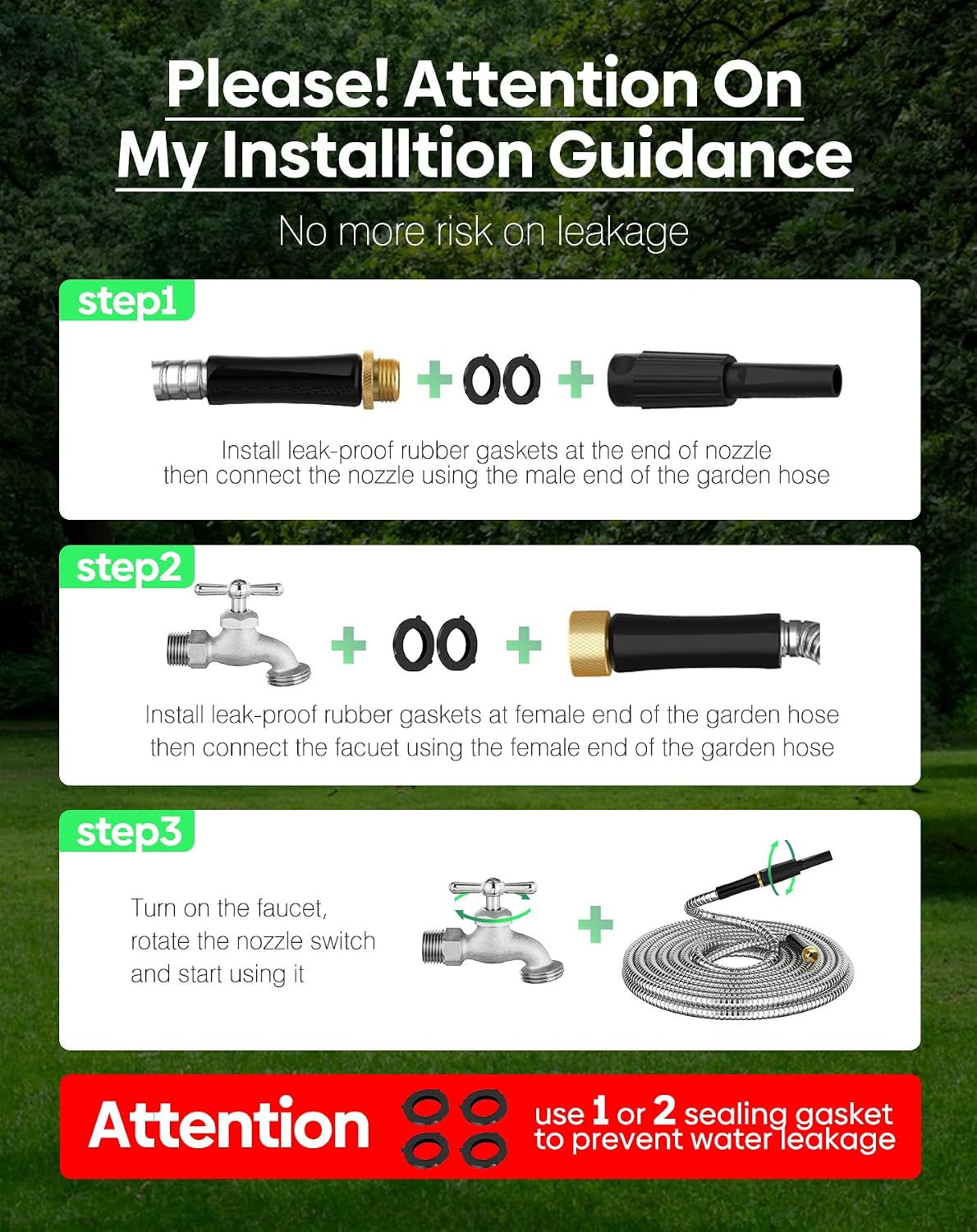 Short Metal Garden Hose 3 ft Connector, Stainless Steel Small Hose Extension Adapter for Hose Reel, Long, Flexible, Lightweight & Heavy Duty Water Pipe, No Kinking Outdoor Water Hose for Yard, 3 Feet