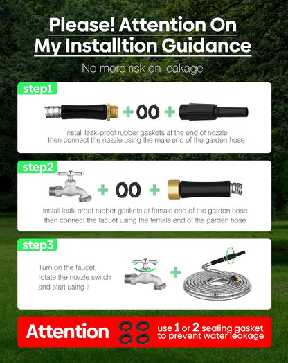 Short Metal Garden Hose 3 ft Connector, Stainless Steel Small Hose Extension Adapter for Hose Reel, Long, Flexible, Lightweight & Heavy Duty Water Pipe, No Kinking Outdoor Water Hose for Yard, 3 Feet