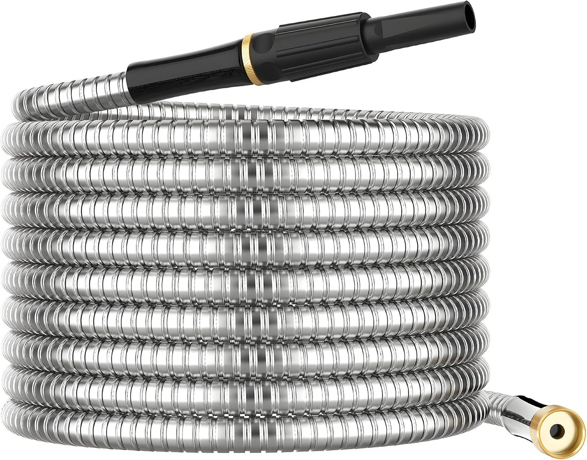 Short Metal Garden Hose 3 ft Connector, Stainless Steel Small Hose Extension Adapter for Hose Reel, Long, Flexible, Lightweight & Heavy Duty Water Pipe, No Kinking Outdoor Water Hose for Yard, 3 Feet