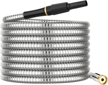 Short Metal Garden Hose 3 ft Connector, Stainless Steel Small Hose Extension Adapter for Hose Reel, Long, Flexible, Lightweight & Heavy Duty Water Pipe, No Kinking Outdoor Water Hose for Yard, 3 Feet