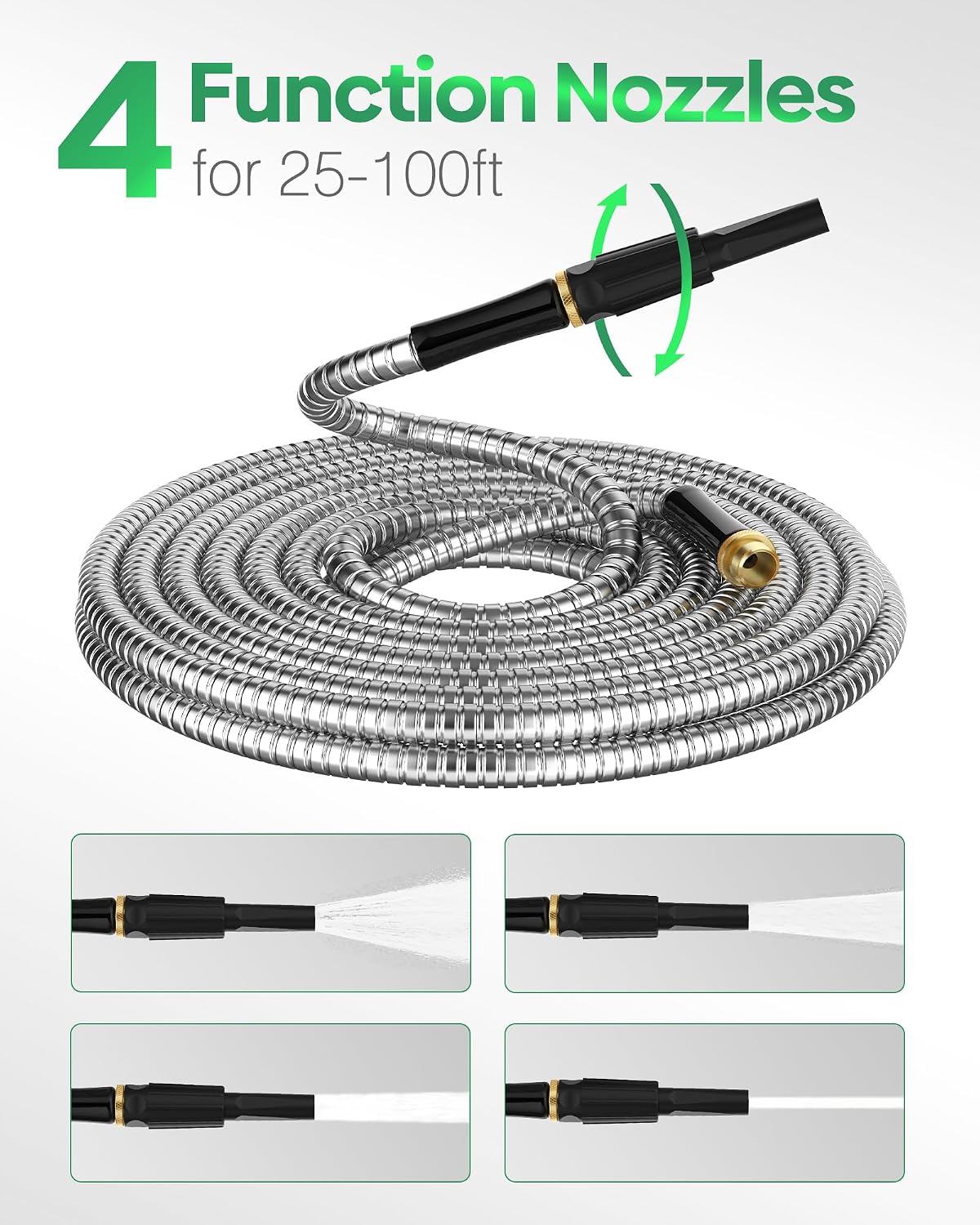 Short Metal Garden Hose 3 ft Connector, Stainless Steel Small Hose Extension Adapter for Hose Reel, Long, Flexible, Lightweight & Heavy Duty Water Pipe, No Kinking Outdoor Water Hose for Yard, 3 Feet