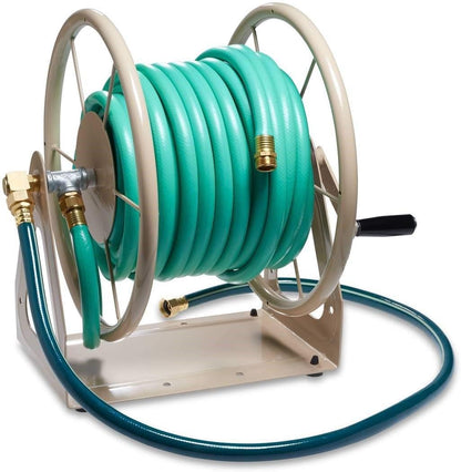 693 Free Standing Garden Hose Stand With Brass Faucet, Holds 150-Feet of 5/8-Inch Hose - Tan
