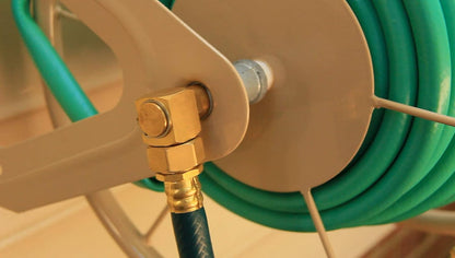 693 Free Standing Garden Hose Stand With Brass Faucet, Holds 150-Feet of 5/8-Inch Hose - Tan