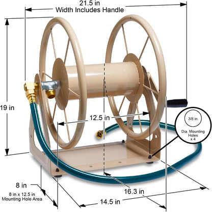 693 Free Standing Garden Hose Stand With Brass Faucet, Holds 150-Feet of 5/8-Inch Hose - Tan