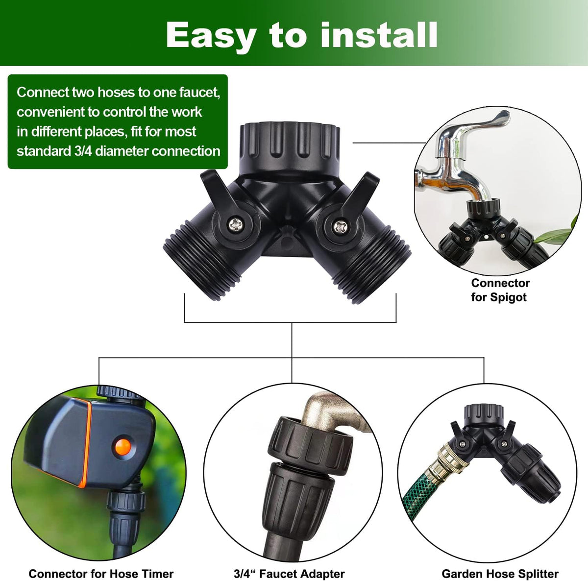 1/2 Inch Drip Irrigation Tubing Adapter,2 Way Y Hose Splitter