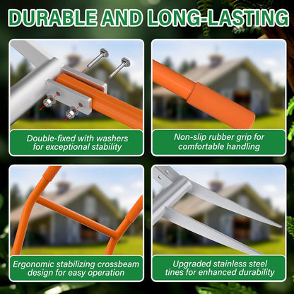 Broadfork 5-Tine Broad Fork for Gardening Ergonomic U-Shaped Design