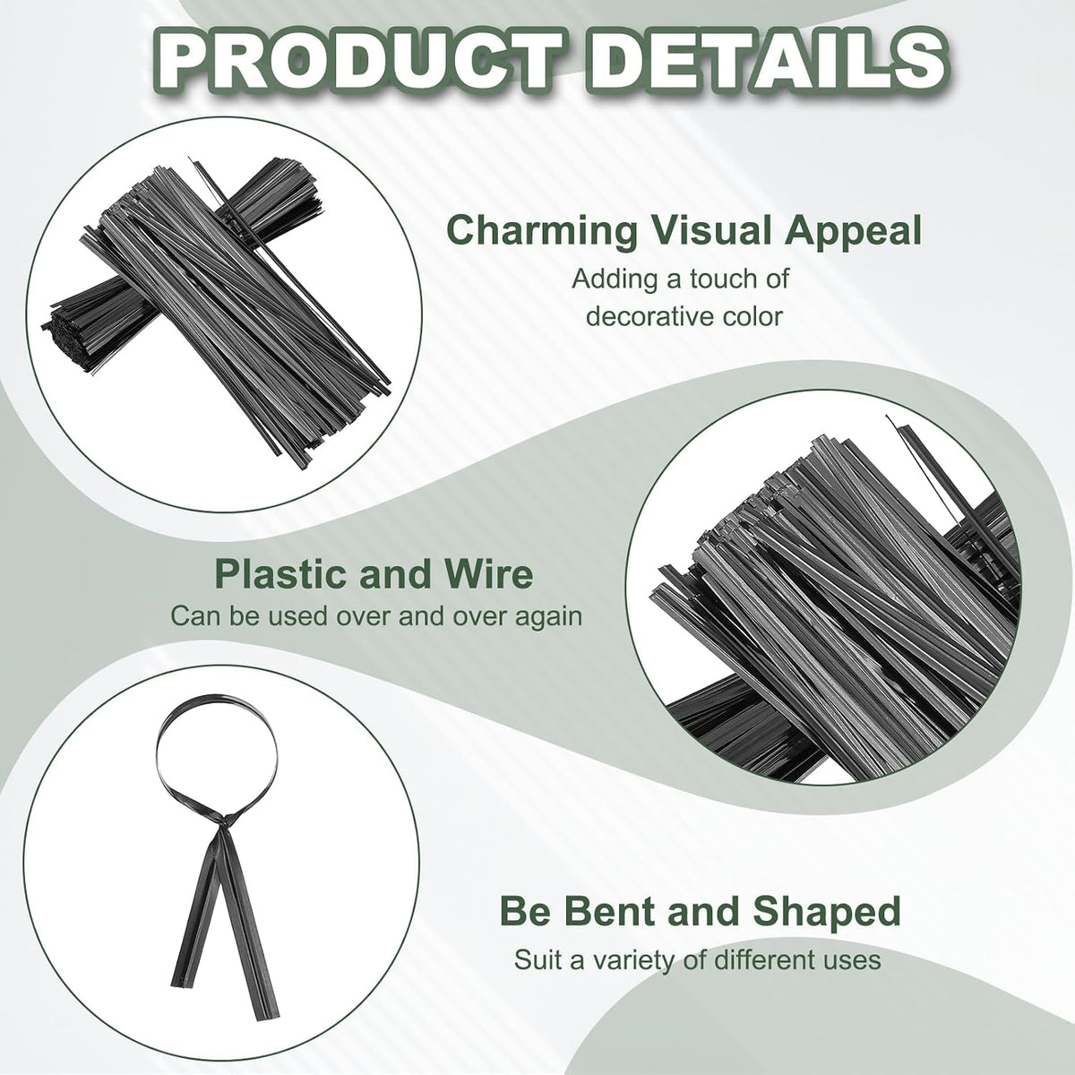 800Pcs Wire Twist Ties Reusable 5.9 Inch for Plastic Bags Black