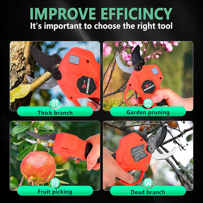 25V Electric Pruning Shears, Suoxin 1.6" Cutting diameter Brushless Cordless Tree Pruner with LCD Display, 2×4.0Ah Batteries, SK5 Blade – Professional Garden Tool for Thick Branches