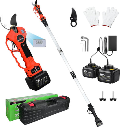 25V Electric Pruning Shears, Suoxin 1.6" Cutting diameter Brushless Cordless Tree Pruner with LCD Display, 2×4.0Ah Batteries, SK5 Blade – Professional Garden Tool for Thick Branches