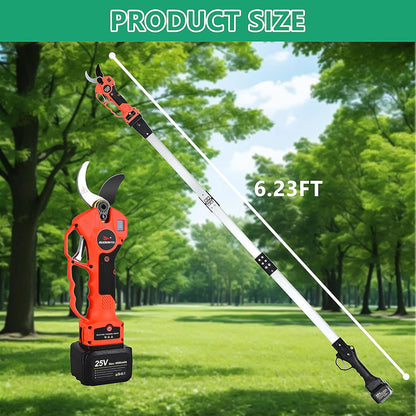 25V Electric Pruning Shears, Suoxin 1.6" Cutting diameter Brushless Cordless Tree Pruner with LCD Display, 2×4.0Ah Batteries, SK5 Blade – Professional Garden Tool for Thick Branches