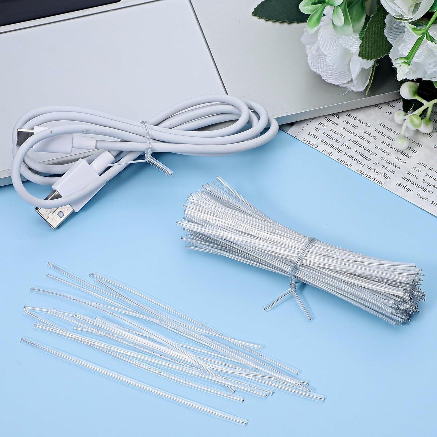 200 Pcs 4 inch Clear Twist Ties Reusable Plastic Metal Wire Twists Tie Garden Twist Ties for Plastic Coffee Bags, Gift Wrapping, Crafts, Plants