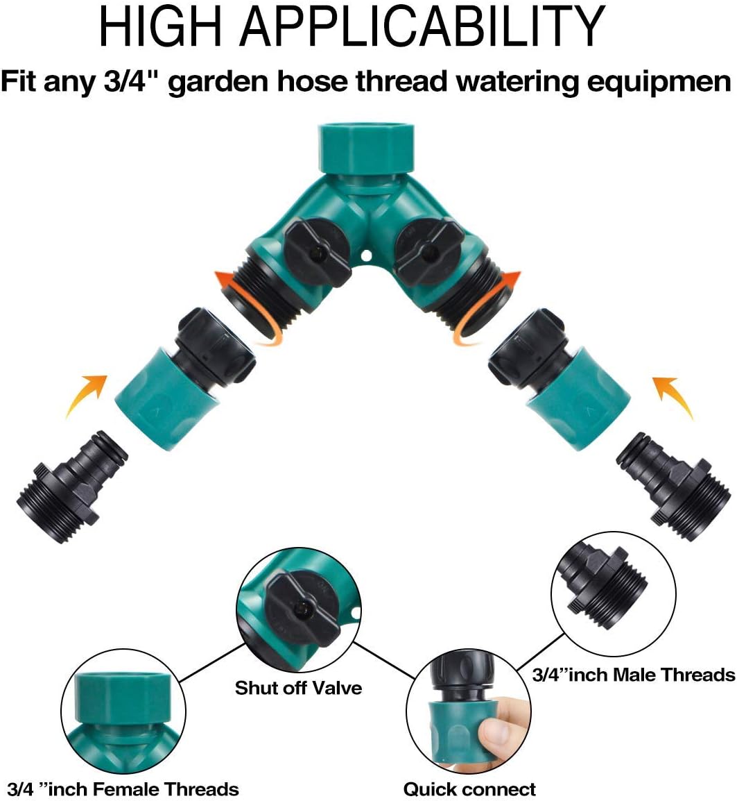 2 Way Garden Hose Splitter - Hose Y Splitter with 2 Valve, Male and Female Garden Hose Connector Perfect for Faucet Splitter, Hose and 3/4" Thread Watering Equipment,Outlet Splitter