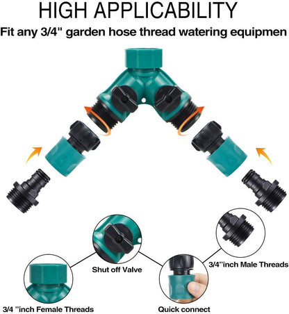 2 Way Garden Hose Splitter - Hose Y Splitter with 2 Valve, Male and Female Garden Hose Connector Perfect for Faucet Splitter, Hose and 3/4" Thread Watering Equipment,Outlet Splitter