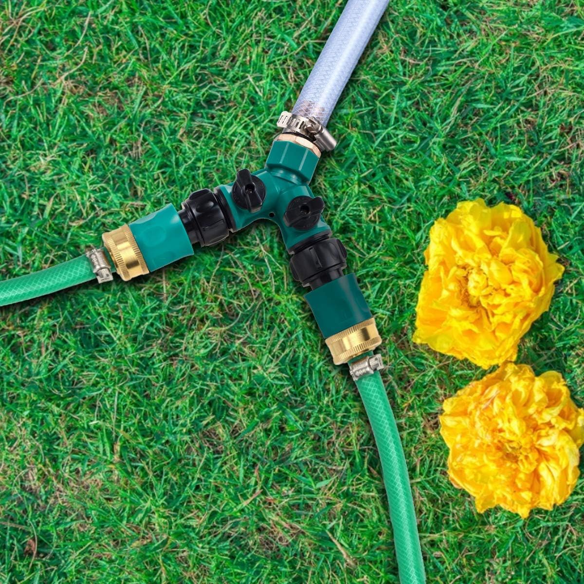 2 Way Garden Hose Splitter - Hose Y Splitter with 2 Valve, Male and Female Garden Hose Connector Perfect for Faucet Splitter, Hose and 3/4" Thread Watering Equipment,Outlet Splitter