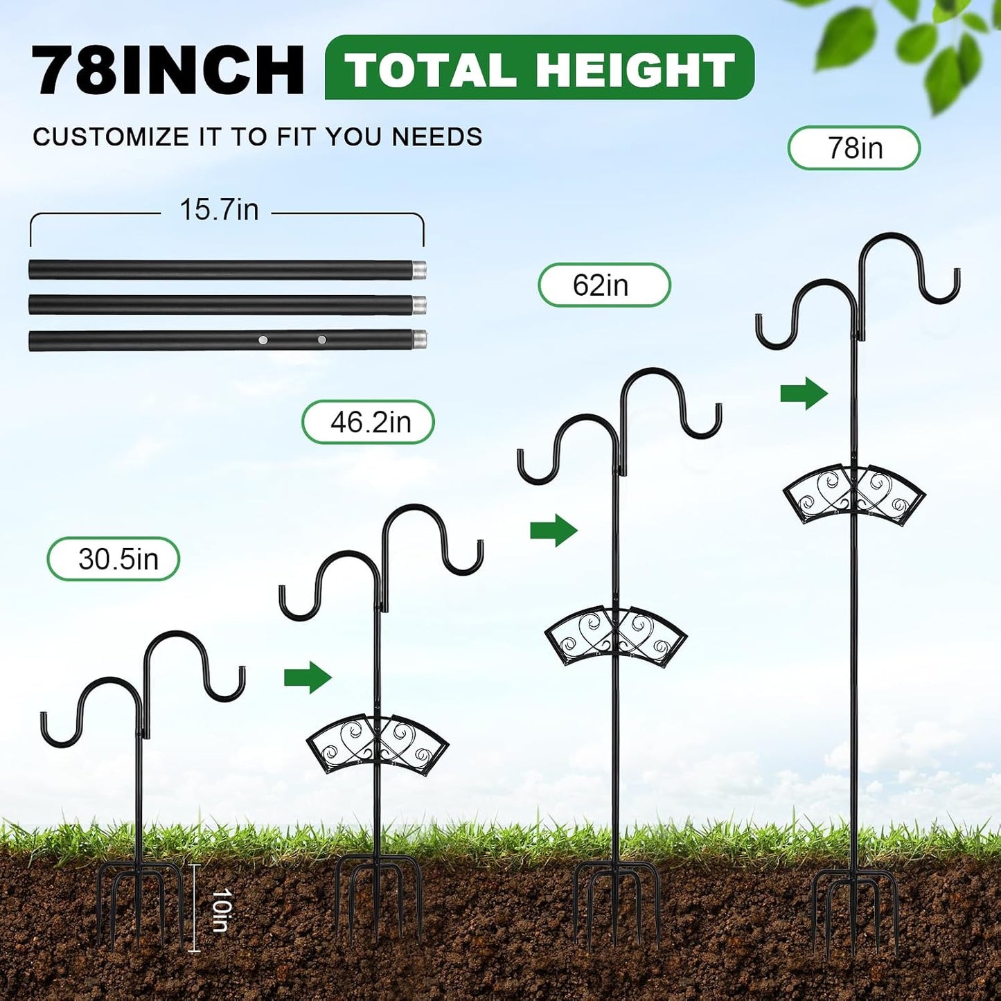 Garden Hose Holder, Freestanding Hose Stand for Outside, 150FT Hose Storage Organizer with 5-Prong Base and Shepherd Hooks for Garden Yard Patio