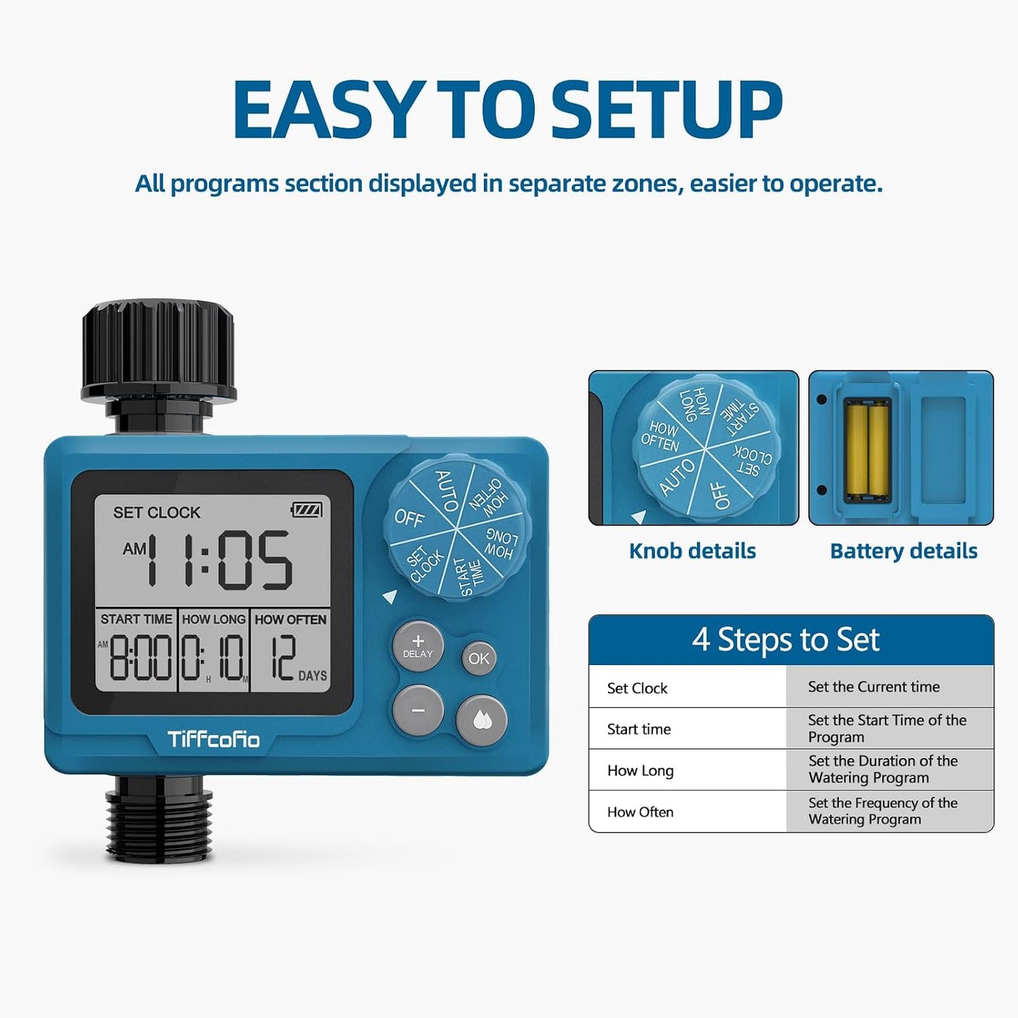 Sprinkler Timer Outdoor, Digital Programmable for Garden Hose, Irrigrtion Timer with Rain Delay and Manual Mode