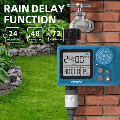 Sprinkler Timer Outdoor, Digital Programmable for Garden Hose, Irrigrtion Timer with Rain Delay and Manual Mode