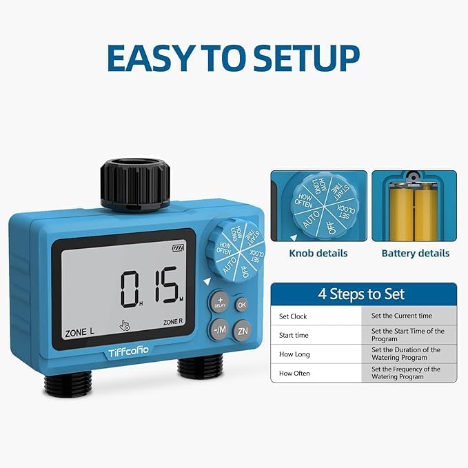 Sprinkler Timer Outdoor, Digital Programmable for Garden Hose, Irrigrtion Timer with Rain Delay and Manual Mode
