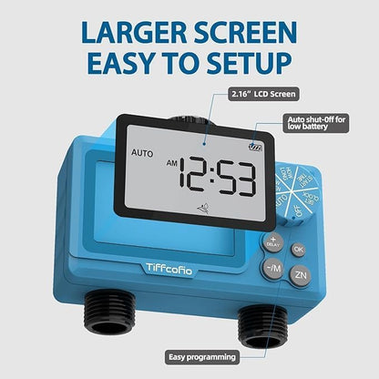 Sprinkler Timer Outdoor, Digital Programmable for Garden Hose, Irrigrtion Timer with Rain Delay and Manual Mode