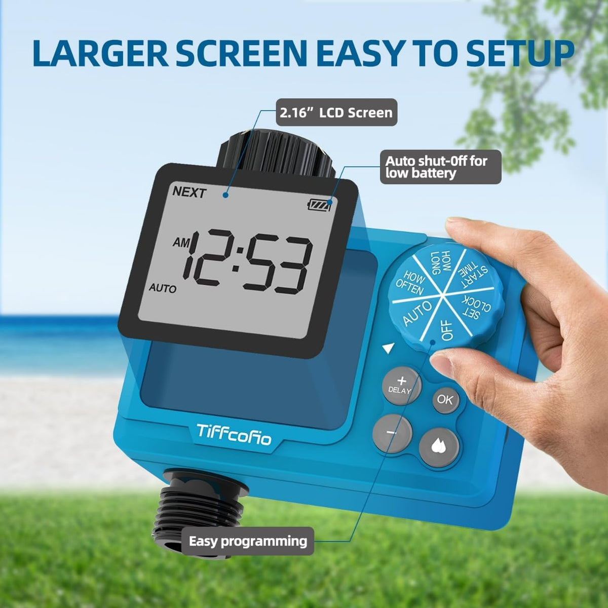 Sprinkler Timer Outdoor, Digital Programmable for Garden Hose, Irrigrtion Timer with Rain Delay and Manual Mode