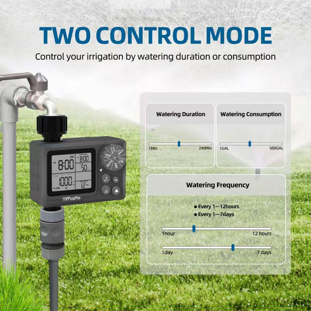 Sprinkler Timer Outdoor, Digital Programmable for Garden Hose, Irrigrtion Timer with Rain Delay and Manual Mode