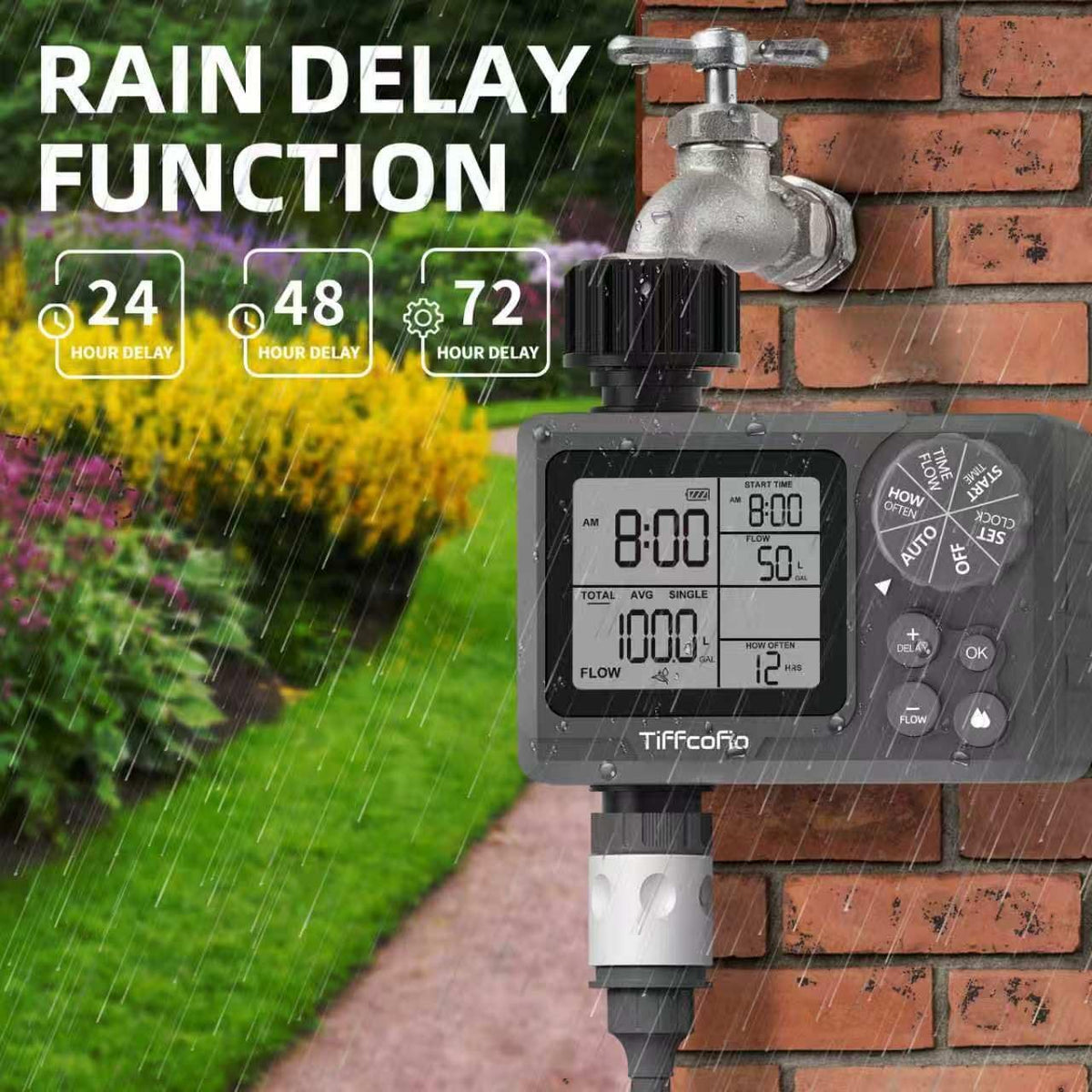 Sprinkler Timer Outdoor, Digital Programmable for Garden Hose, Irrigrtion Timer with Rain Delay and Manual Mode