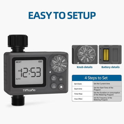 Sprinkler Timer Outdoor, Digital Programmable for Garden Hose, Irrigrtion Timer with Rain Delay and Manual Mode