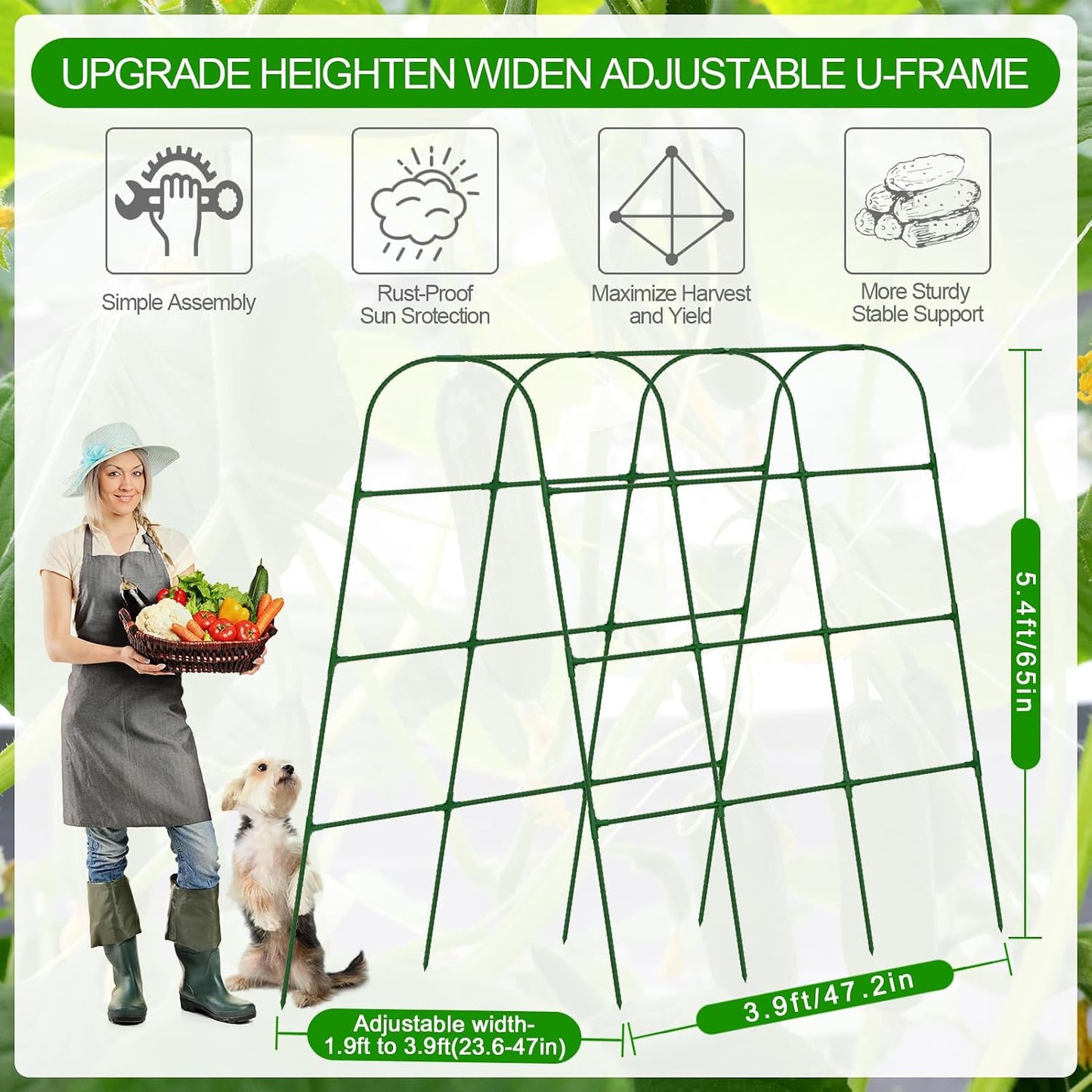 Extra Large Cucumber Trellis for Raised Bed,Green,65"x49.2"x23.6"