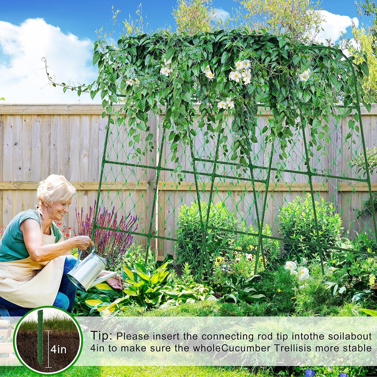 Extra Large Cucumber Trellis for Raised Bed,Green,65"x49.2"x23.6"