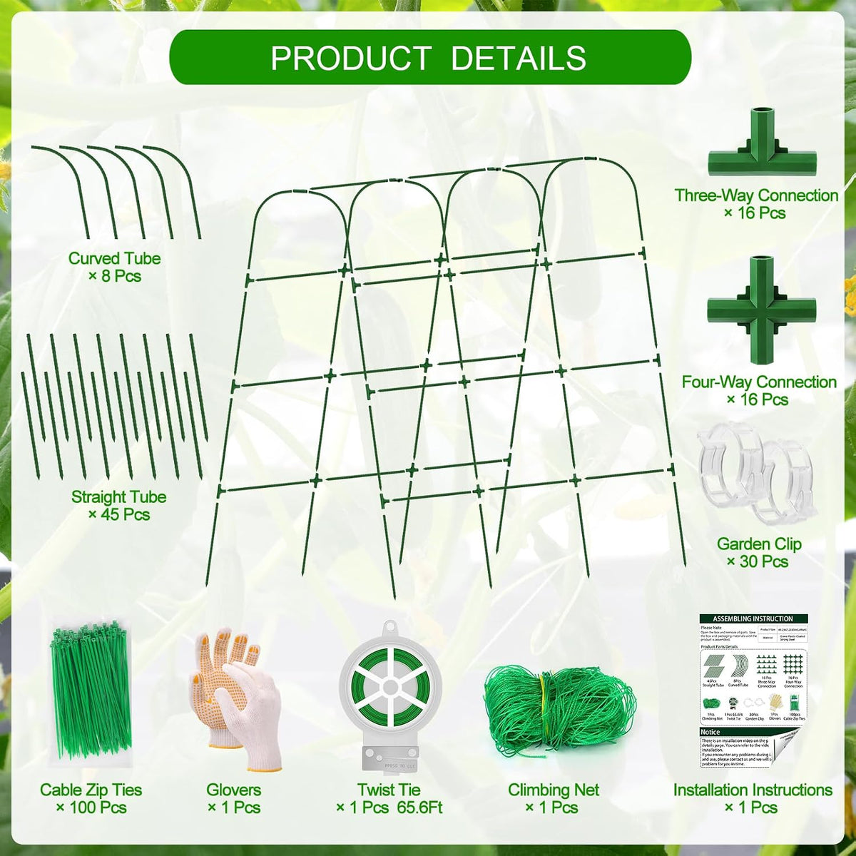 Extra Large Cucumber Trellis for Raised Bed,Green,65"x49.2"x23.6"