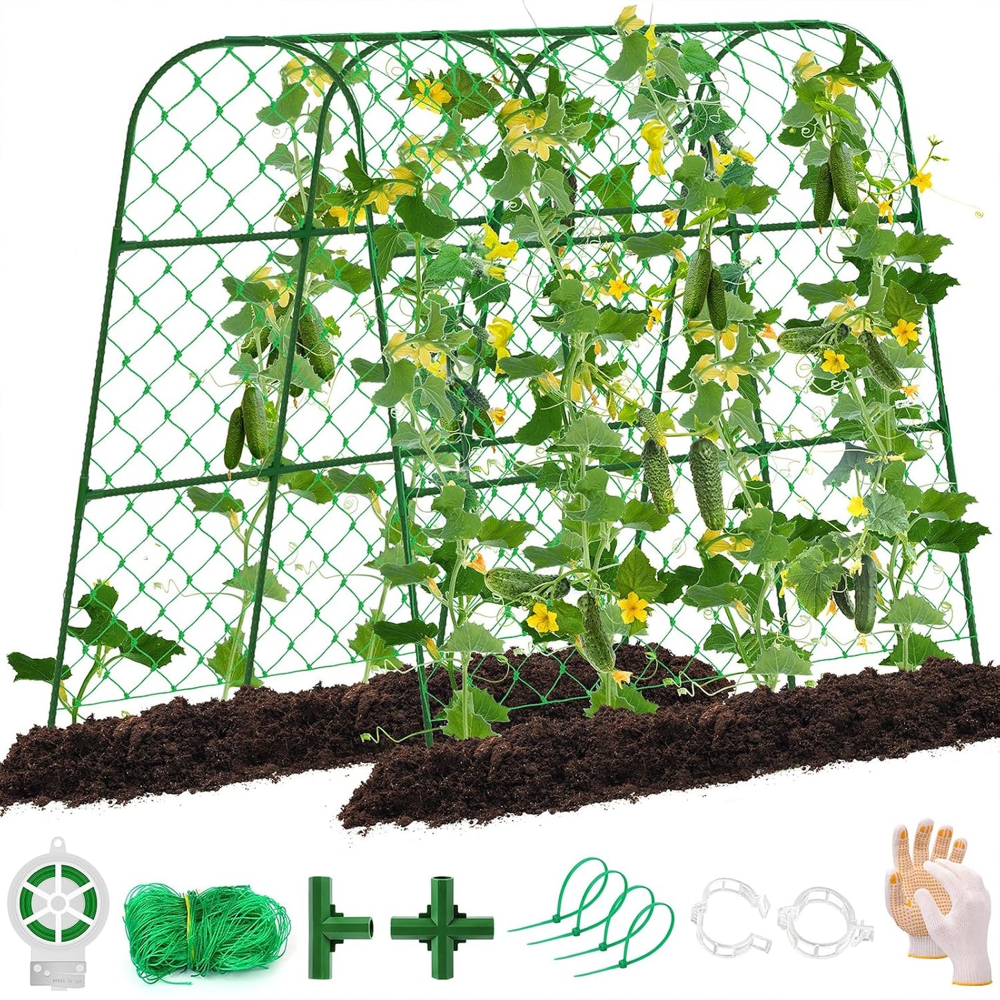 Extra Large Cucumber Trellis for Raised Bed,Green,65"x49.2"x23.6"