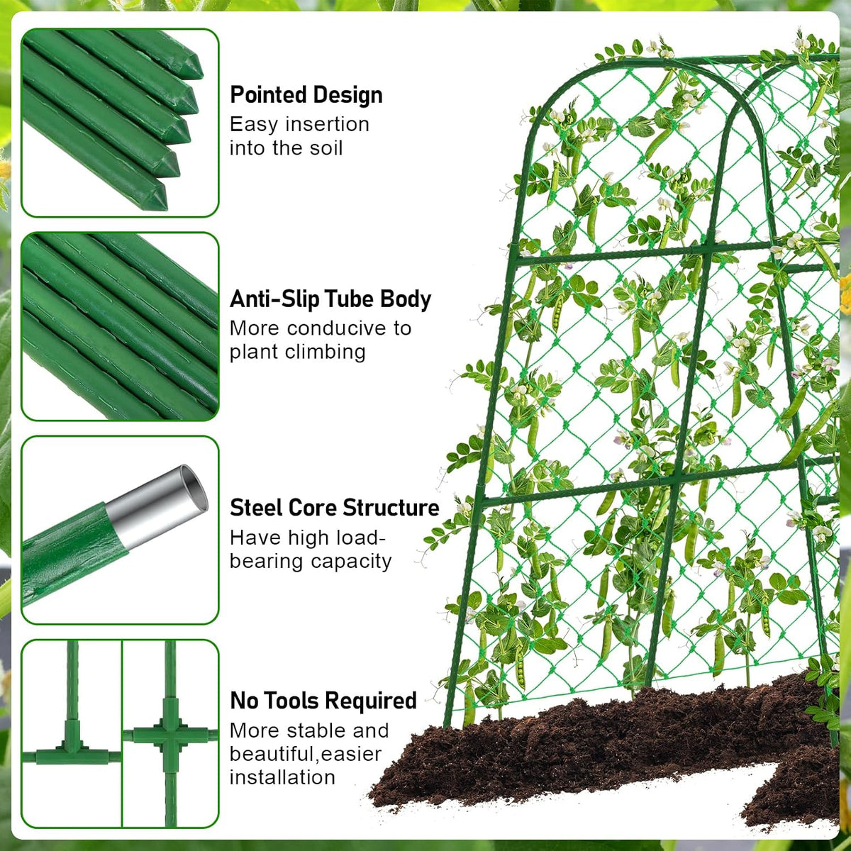 Extra Large Cucumber Trellis for Raised Bed,Green,65"x49.2"x23.6"