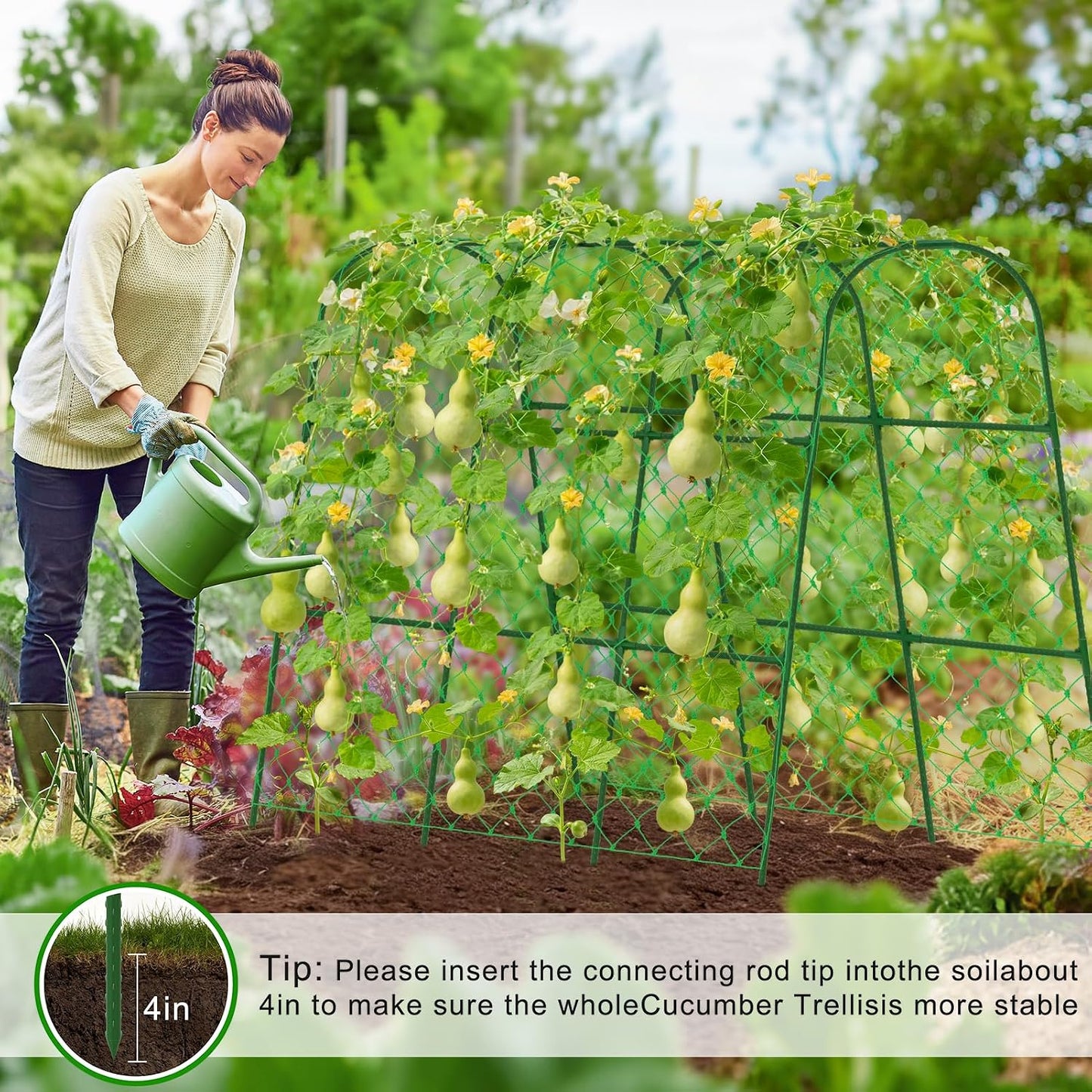 Extra Large Cucumber Trellis for Raised Bed,Green,65"x49.2"x23.6"
