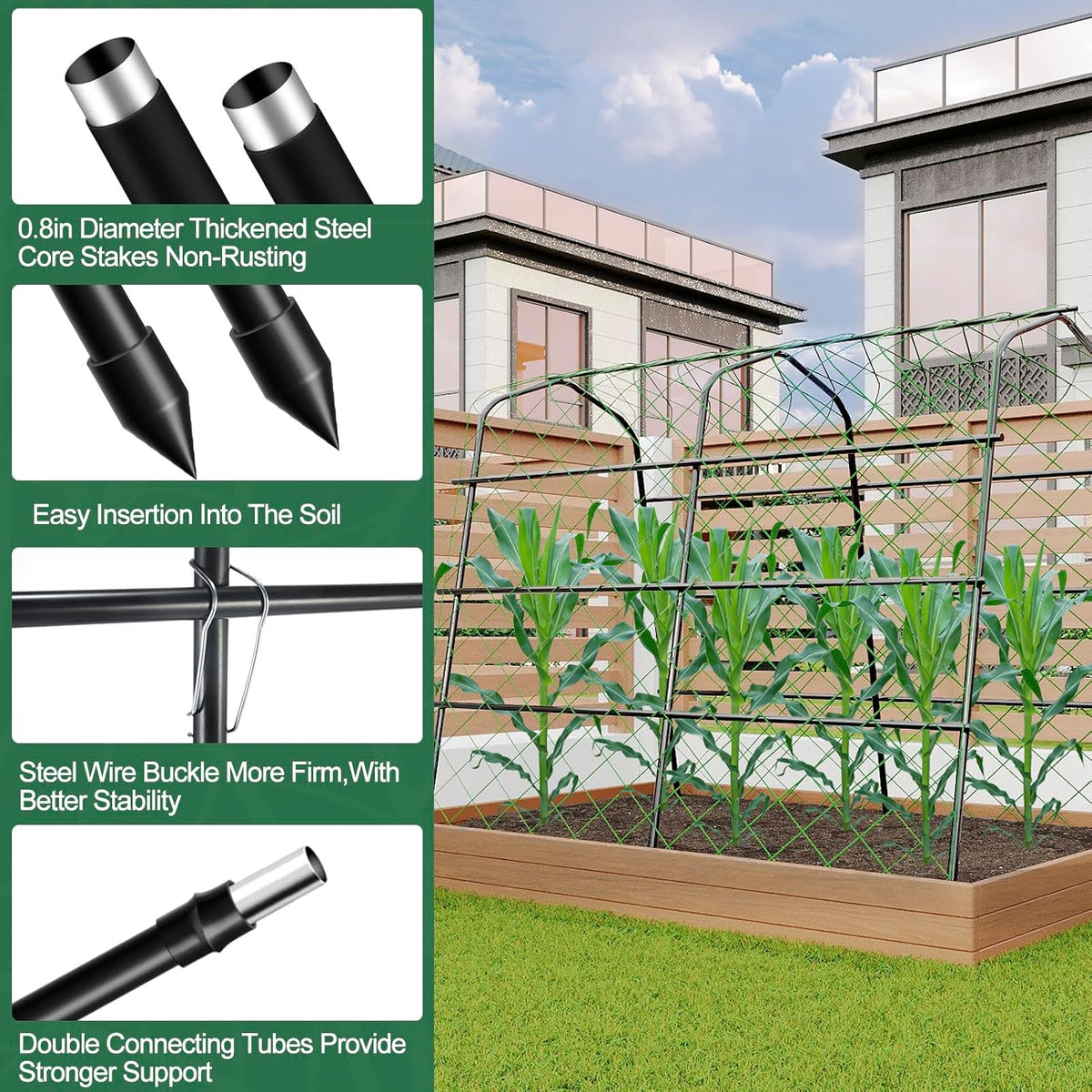 Extra Large Cucumber Trellis for Raised Bed,Green,65"x49.2"x23.6"