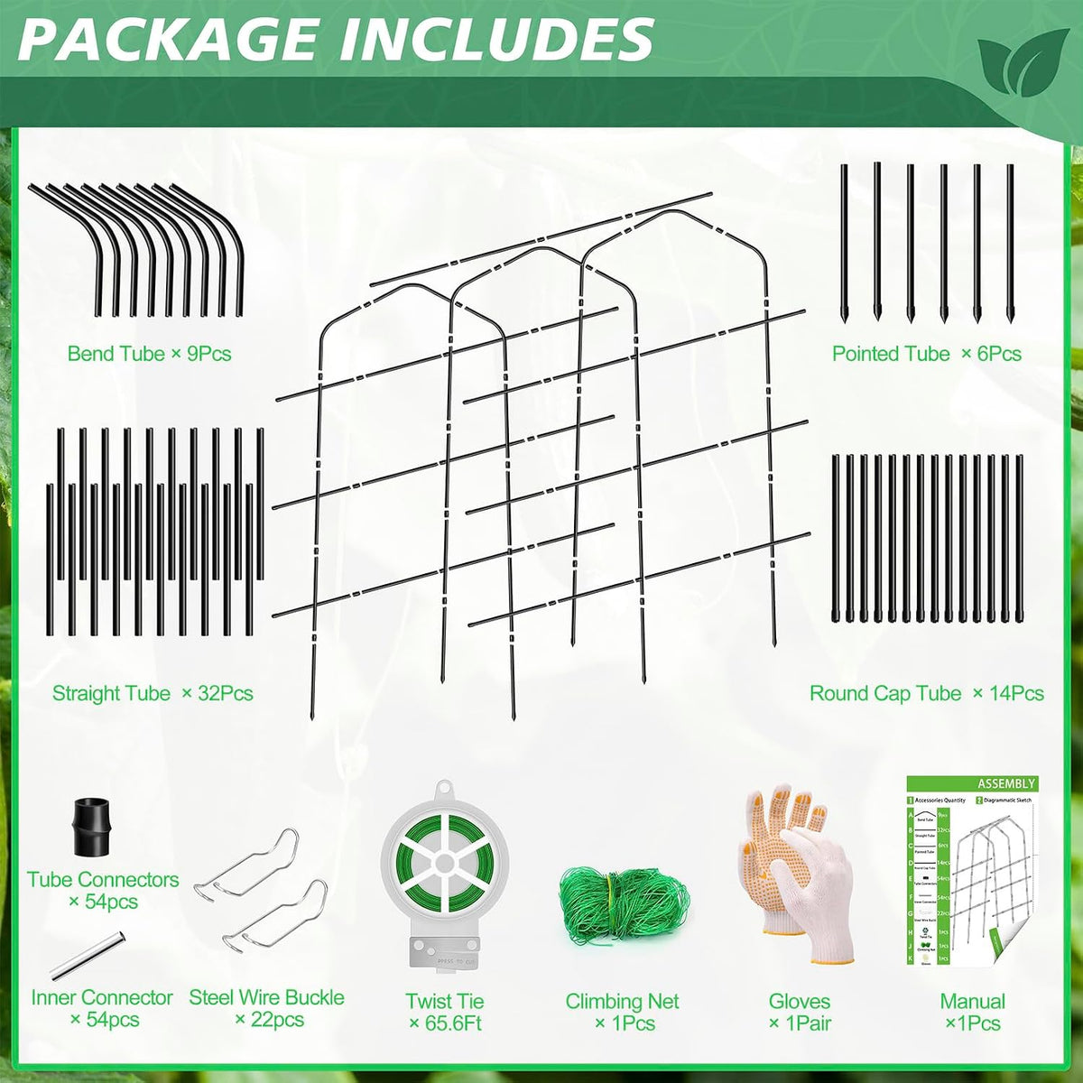 Extra Large Cucumber Trellis for Raised Bed,Green,65"x49.2"x23.6"