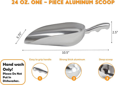 Cast Aluminum Utility Scoop - 12 oz. - Round Bottom, ice scoop For Multi-Purpose Use, With Finger Groove Handle (Hand Wash Only) (12 oz.)