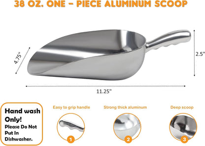 Cast Aluminum Utility Scoop - 12 oz. - Round Bottom, ice scoop For Multi-Purpose Use, With Finger Groove Handle (Hand Wash Only) (12 oz.)