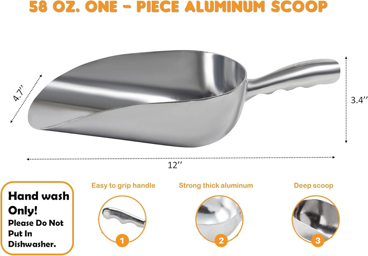 Cast Aluminum Utility Scoop - 12 oz. - Round Bottom, ice scoop For Multi-Purpose Use, With Finger Groove Handle (Hand Wash Only) (12 oz.)