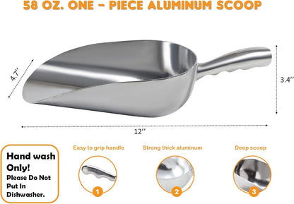 Cast Aluminum Utility Scoop - 12 oz. - Round Bottom, ice scoop For Multi-Purpose Use, With Finger Groove Handle (Hand Wash Only) (12 oz.)