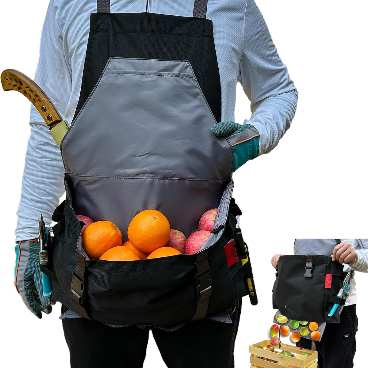 Gardening Apron Waterproof Cross Back Apron, Extra 600D Heavy Duty Apron Harvest and Large Quick Release Pockets
