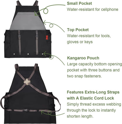 Gardening Apron Waterproof Cross Back Apron, Extra 600D Heavy Duty Apron Harvest and Large Quick Release Pockets