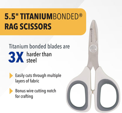 5-Inch Micro-Tip Fabric Scissors with Titanium-Bonded Blades - Craft Scissors for Paper and Fabric, Sewing, and More
