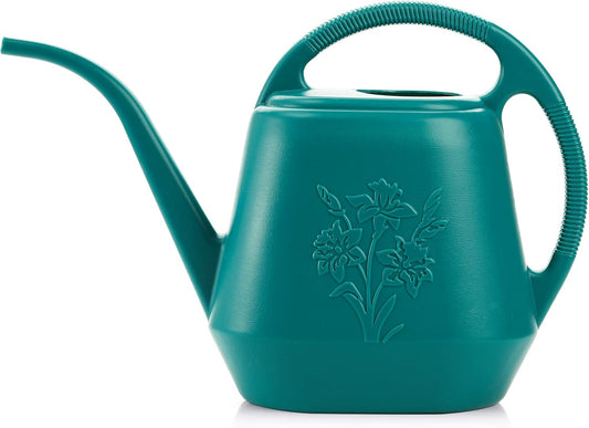 1-Gallon Plastic Watering Can with Comfortable Handle, Garden Watering Cans Long Spout for Indoor Outdoor Watering Plants (Green)